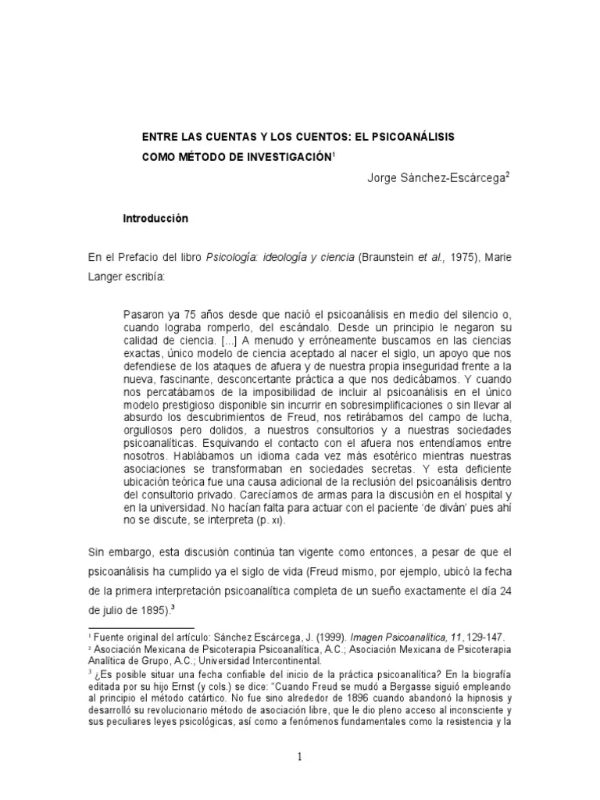 Entre las cuentas y los cuentos: el psicoanálisis como método de investigación