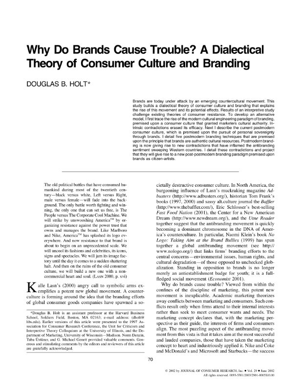 Why Do Brands Cause Trouble? A Dialectical Theory of Consumer Culture and Branding